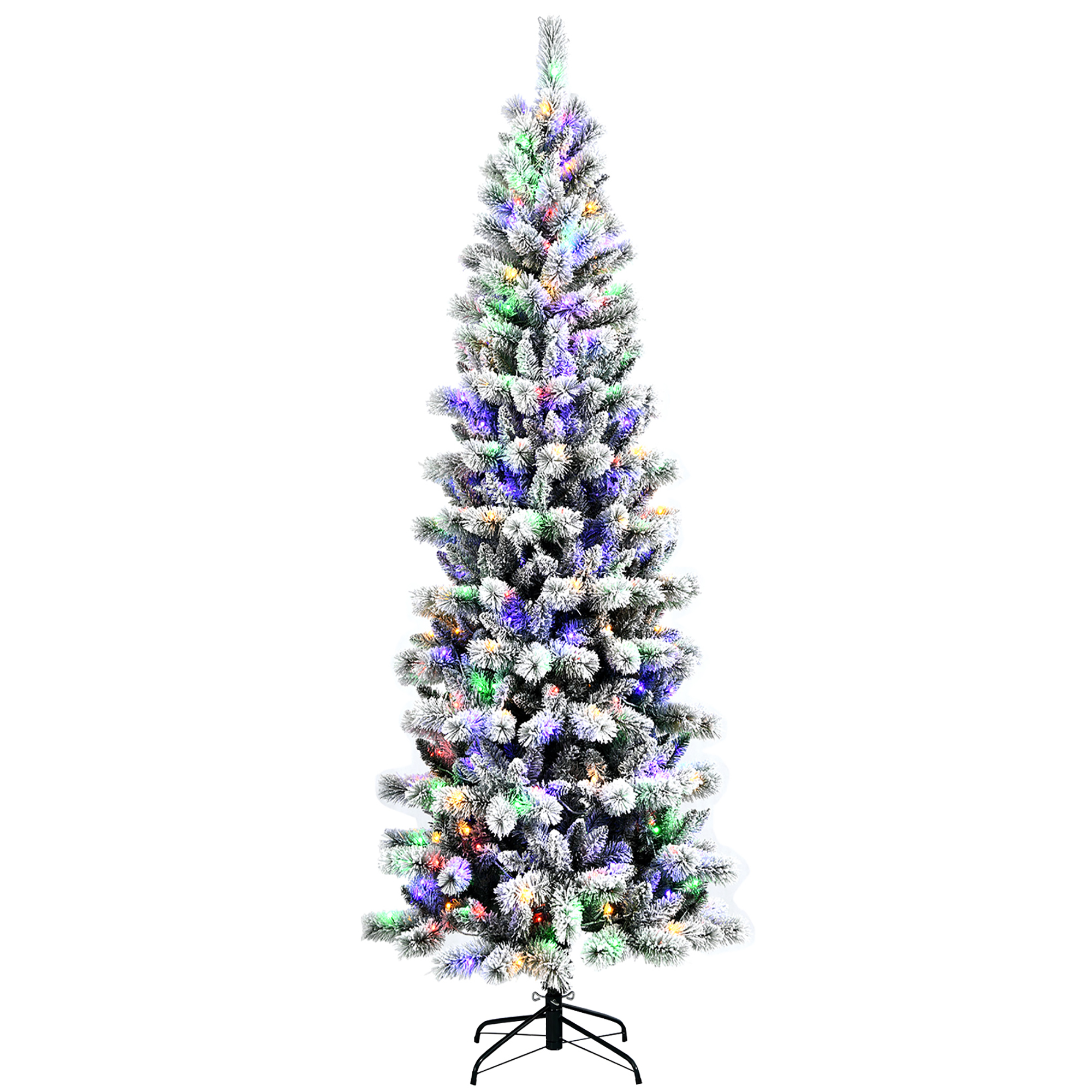 Costway 8FT Pre-Lit Hinged Christmas Tree Snow Flocked