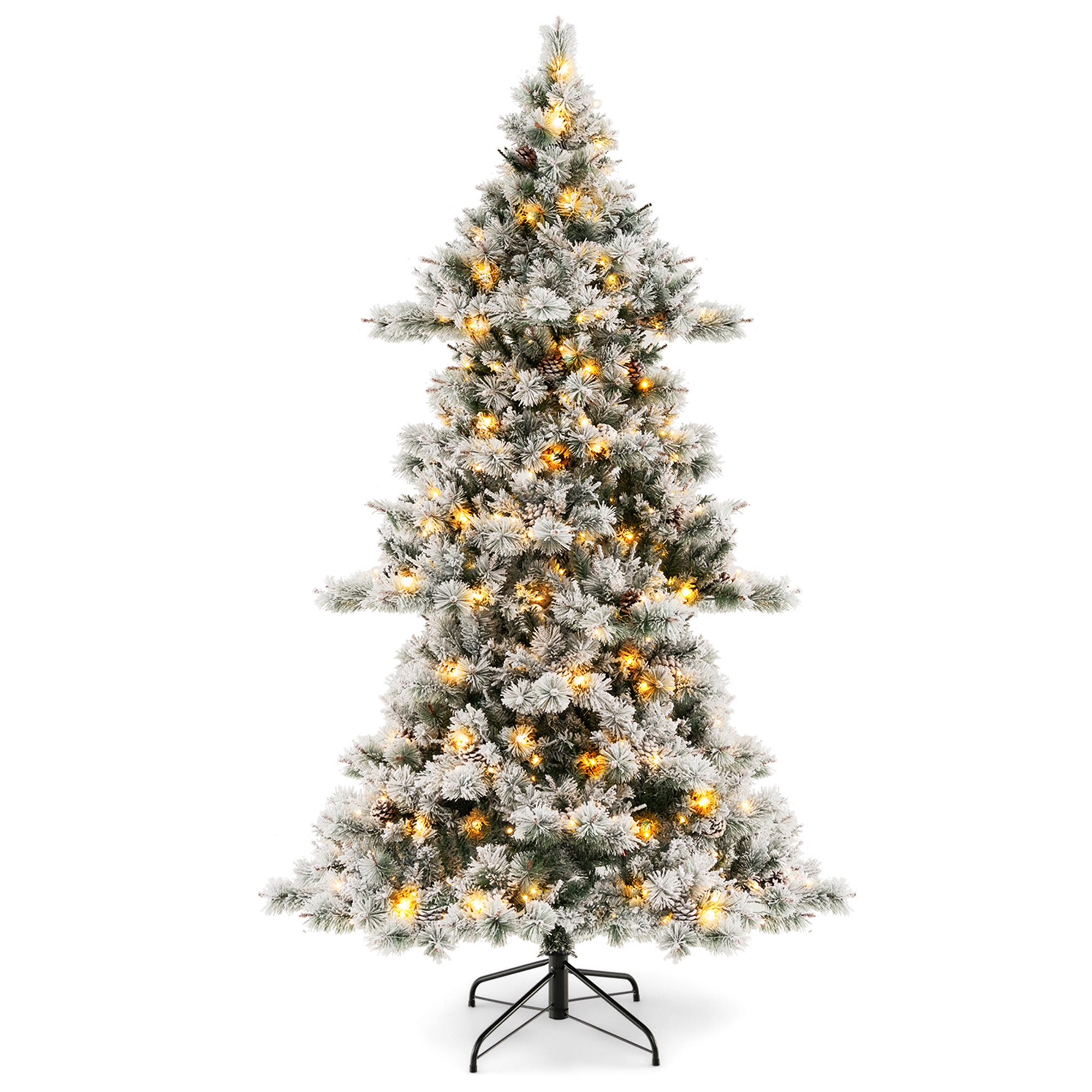 Costway 7 FT Flocked Christmas Tree Hinged Xmas Decoration