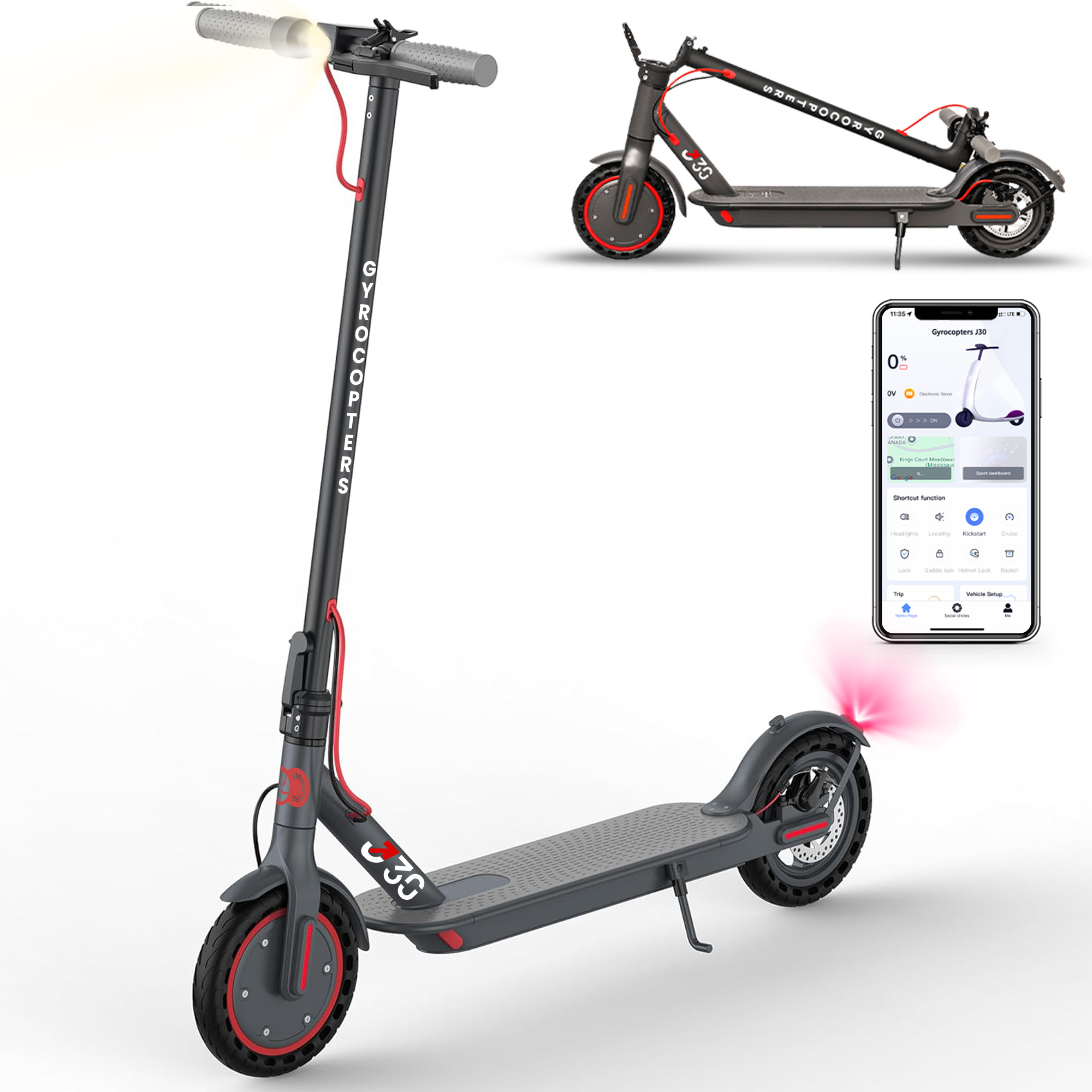 Gyrocopters J30 Electric Scooter for Adults & Teens, App GPS