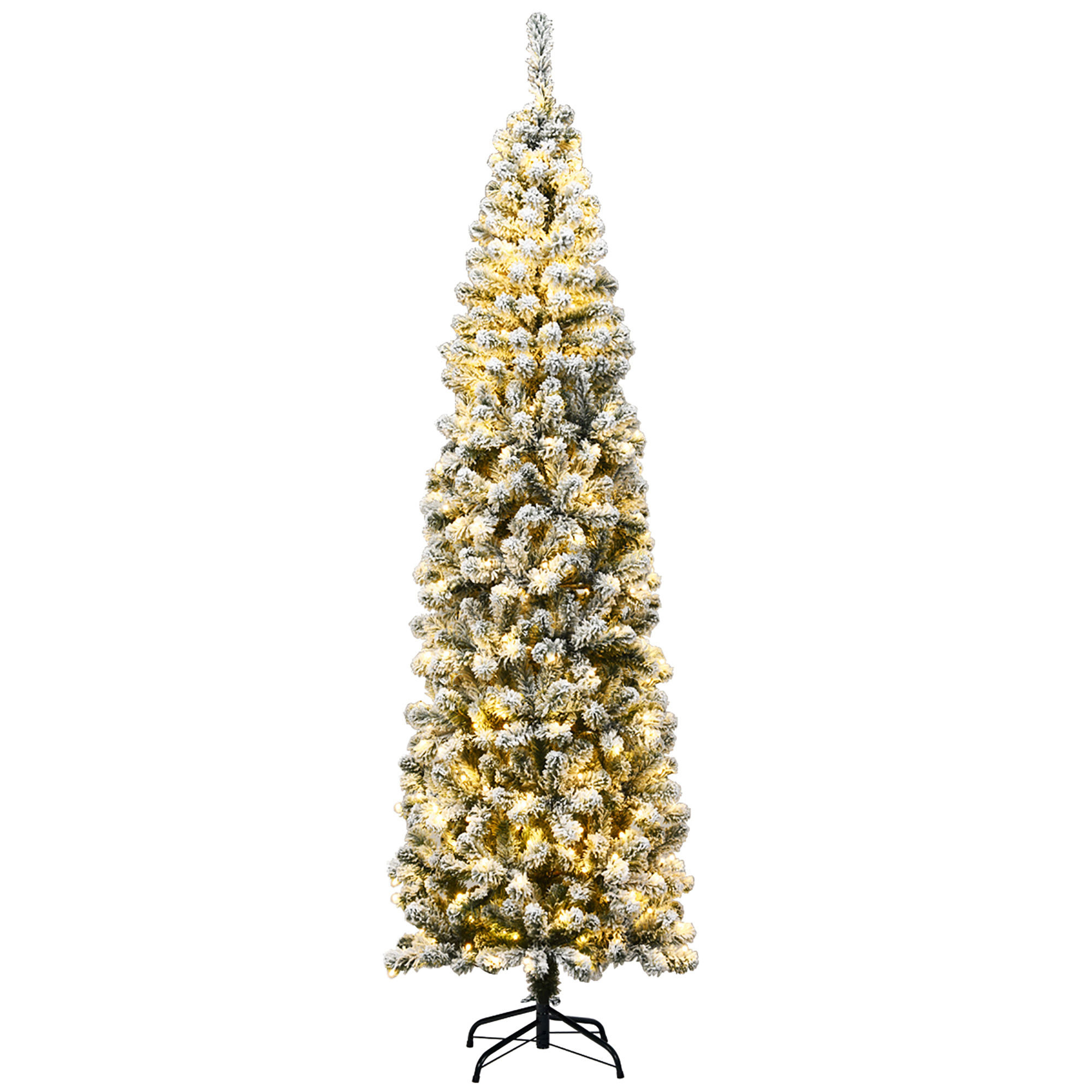 Costway 7.5Ft Pre-lit Snow Flocked Pencil Xmas Tree