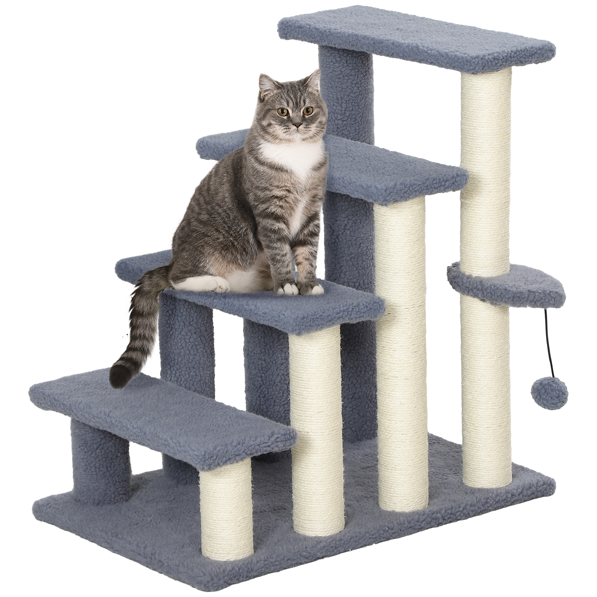 4 Step Cat Tree Stairs with Cat Scratching Post, Grey