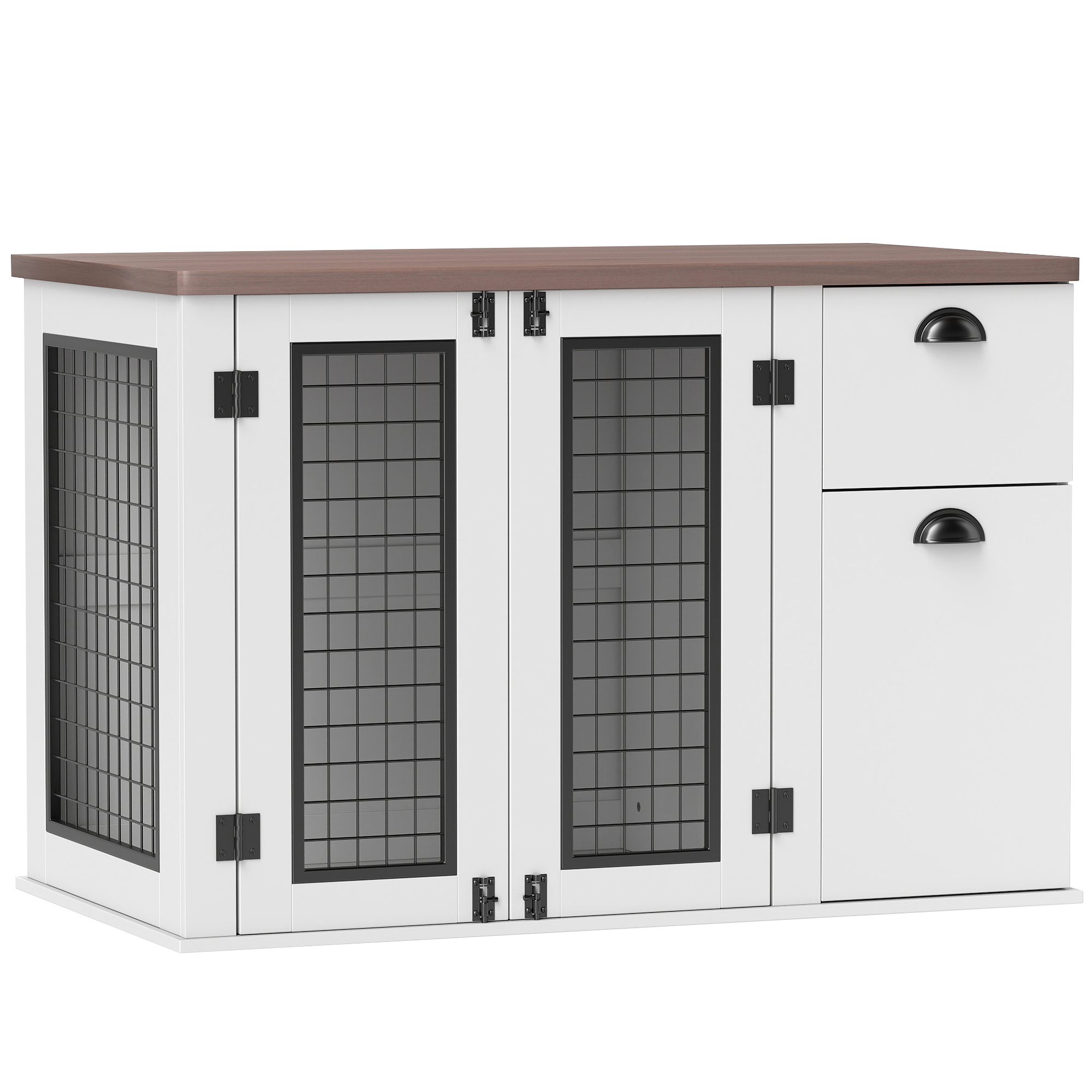 44" Dog Crate Furniture with Double Doors, for M Dogs, White